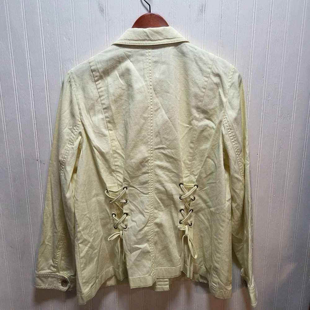 Talbots‎ Jacket Womens Large Yellow Stretch Twill Button Front Lace Up Back